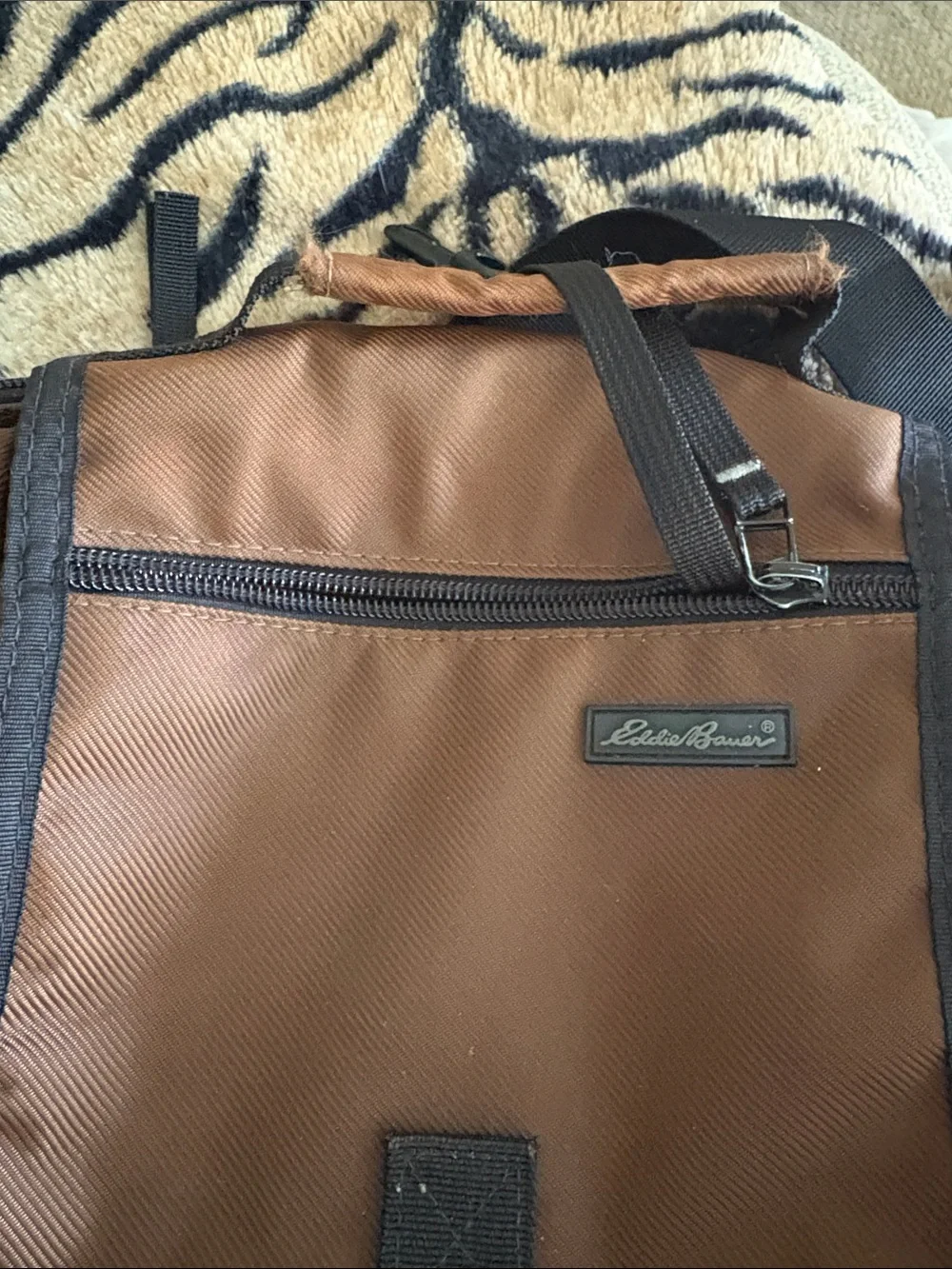 Eddie Bauer Brown Nylon Messenger Bag with Black Trim